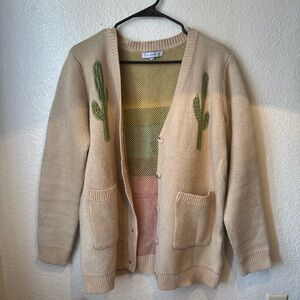 Stylish Beige Cardigan with Cactus Design